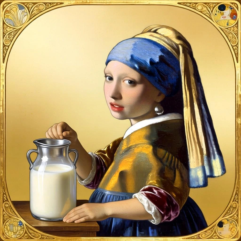 Johannes Vermeer The Milkmaid photo converted to paint by numbers