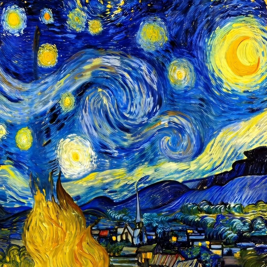 Vincent van Gogh Starry Night photo converted to paint by numbers